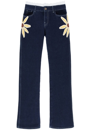 Siedres Low-Rise Jeans With Crochet Flowers