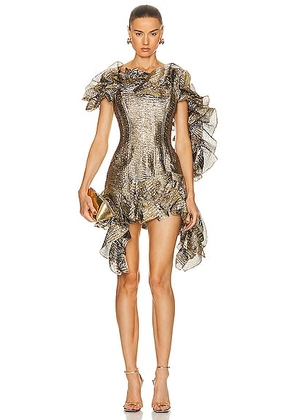 AKNVAS Ava Structural Ruffle Dress in Gold Leaf - Metallic Gold. Size 0 (also in ).