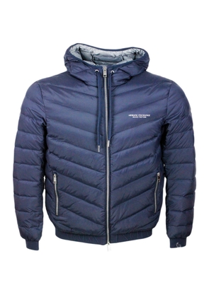 Armani Collezioni Light Down Jacket In Real Goose Down With Integrated Hood And Logoed Elastic At The Bottom