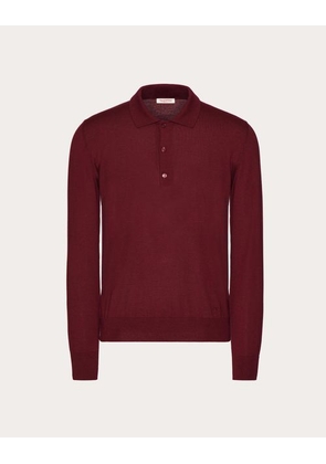 Valentino LONG-SLEEVE CASHMERE AND SILK POLO SHIRT WITH VLOGO SIGNATURE EMBROIDERY Man RUBY L