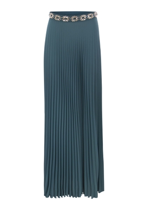 Elisabetta Franchi Long Pleated Georgette Skirt With Embroidery