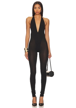 LaQuan Smith Deep V Jumpsuit in Black. Size S.