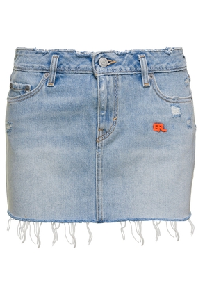 Light Blue Mini-Skirt With Logo Patch And Raw Edge In Cotton Denim Woman Erl X Levis