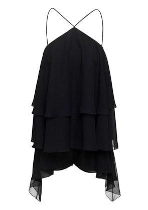 The Andamane Malena Georgette Playsuit With Ruffle Detailing In Black Silk Woman