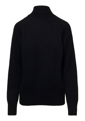 Allude Black Mockneck Sweater With Ribbed Trim In Cashmere Woman