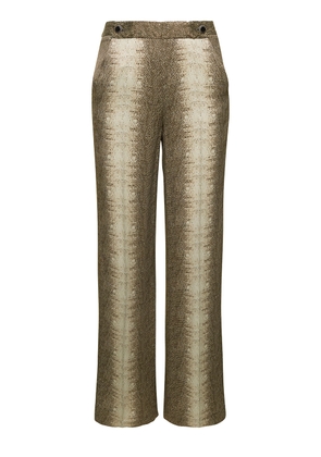 Twinset Beige High-Waisted Pants With Animalier Print In Viscose Woman