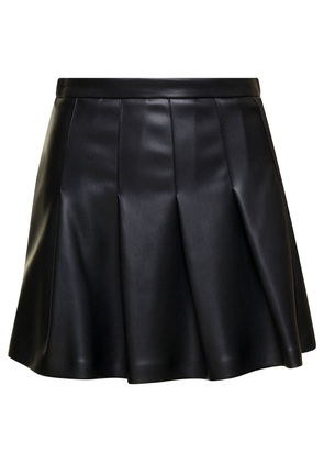 Semicouture Black Pleated Mini-Skirt In Eco Leather Woman