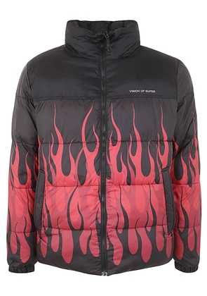 Vision Of Super Black Puffy Jacket With Red Flames