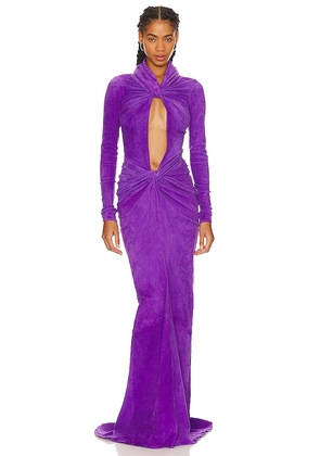LaQuan Smith Long Sleeve Keyhole Gown With Ruched in Purple. Size S.