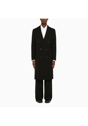 Pt Torino Black Double-Breasted Coat In Virgin Wool