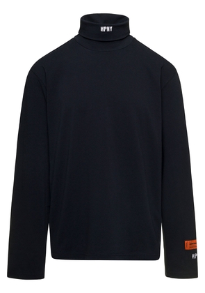 Heron Preston Black Turtleneck Pullover With Contrasting Logo Embroidery In Cotton Man