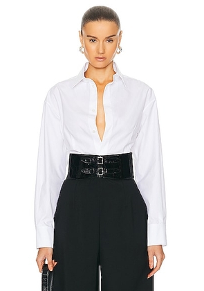 ALAÏA Button Up Bodysuit in Blanc - White. Size 40 (also in ).