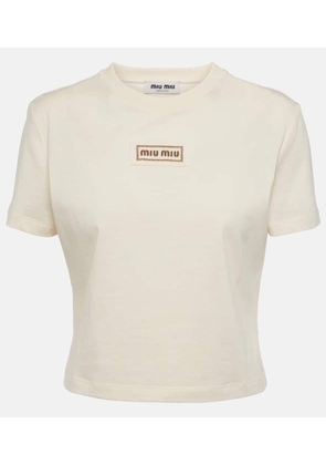 Miu Miu Logo cropped cotton jersey T-shirt