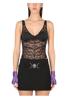 Versace Microdolly Lace And Satin Stretch Bodysuit