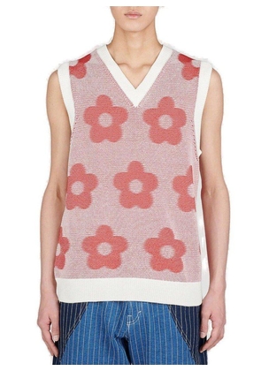 Kenzo Floral-Embroidered V-Neck Knitted Vest