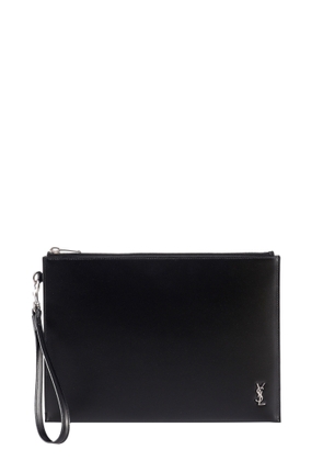 Saint Laurent Cassandre Tablet Holder In Shiny Leather With Zip