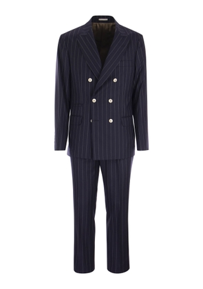 Brunello Cucinelli Wide Pinstripe Tailored Suit In Pure Wool