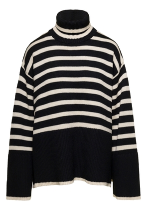 Totême Black And White Sweater With Striped Motif In Wool Woman