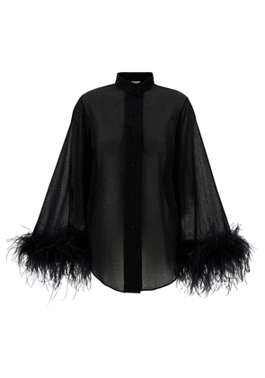 Oseree Lumière Black Relaxed Shirt With Tonal Feathers In Polyamide Blend Woman
