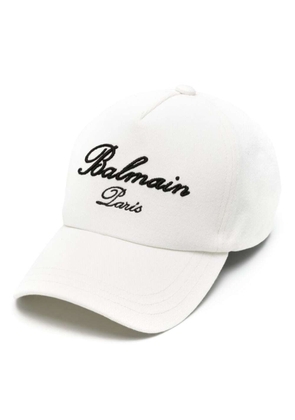 Balmain White Baseball Cap With Logo In Cotton Man
