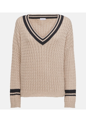 Brunello Cucinelli Sequined cable-knit cotton-blend sweater