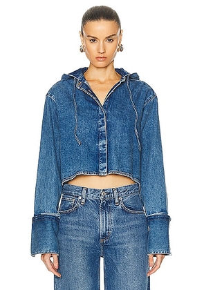Loewe Cropped Hooded Shirt in Jeans Blue - Blue. Size 34 (also in ).