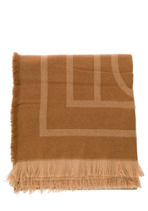 Totême Beige Scarf With Monogram Print In Wool And Cashmere Woman