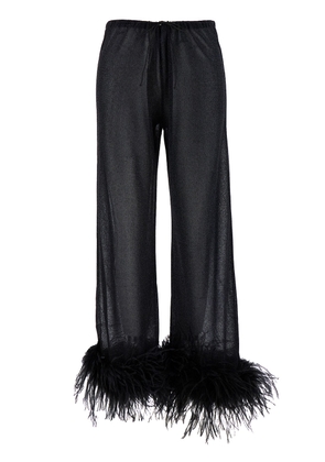 Oseree Lumière Plumage Black Pants With Feathers And Drawstring In Polyamide Blend Woman