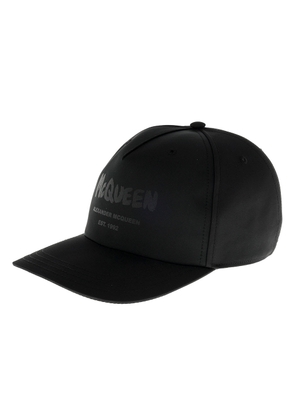 Graffiti Black Polyfaille Hat With Logo Alexander Mcqueen Man