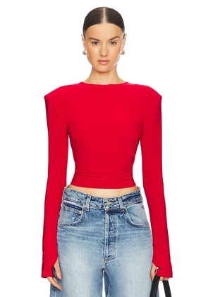 Norma Kamali Shoulder Pad Long Sleeve Crew Top in Red. Size M, S, XL, XS, XXS.