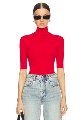 Norma Kamali Slim Fit Short Sleeve Turtleneck Top in Red. Size M, S, XL, XS, XXS.