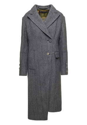 Andersson Bell Enya Grey Asymmetric Double-Breasted Coat With Herringbone Pattern In Wool Woman