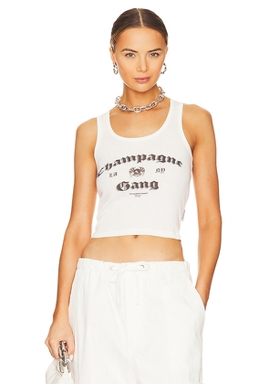 The Laundry Room Champagne Gang Rib Tank in White. Size M, S, XL, XS.