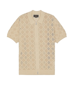 Beams Plus Zip Knit Polo Mesh in Beige - Cream. Size M (also in S, XL/1X).