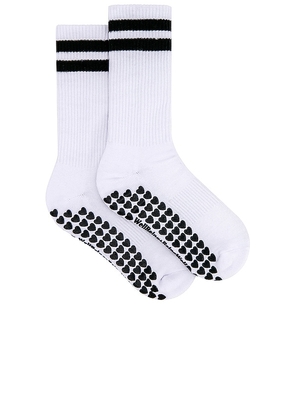 WellBeing + BeingWell Striped Tube Grip Sock in White.