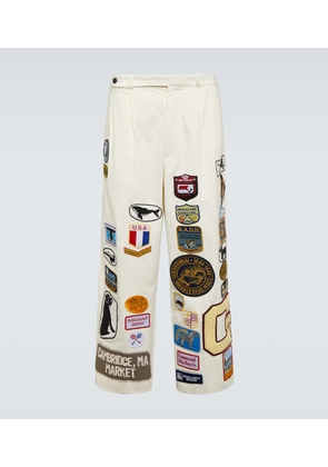 Bode Cambridge patch-appliqué cotton canvas wide-leg pants