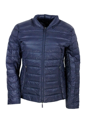 Armani Collezioni Lightweight 100 Gram Slim Down Jacket With Integrated Concealed Hood And Zip Closure
