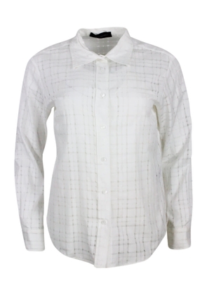 Lorena Antoniazzi Long-Sleeved Shirt In Stretch Cotton With Perforated Window Work And Including Coordinated Top