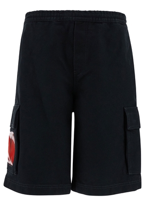 44 Label Group Black Cargo Bermuda Shorts With Logo Embroidery In Cotton Man