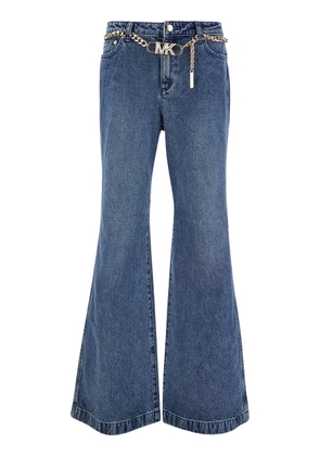 Michael Michael Kors Blue Flared Jeans With Chain Belt In Denim Woman