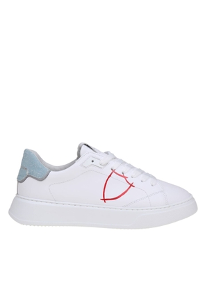 Philippe Model Temple Low Sneakers In White And Light Blue Leather