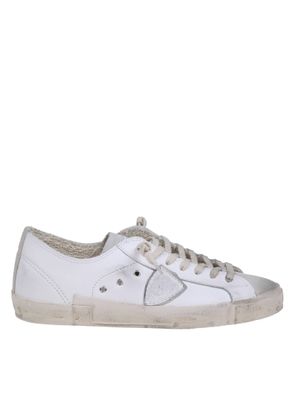 Philippe Model Prsx Low Sneakers In White Leather And Suede