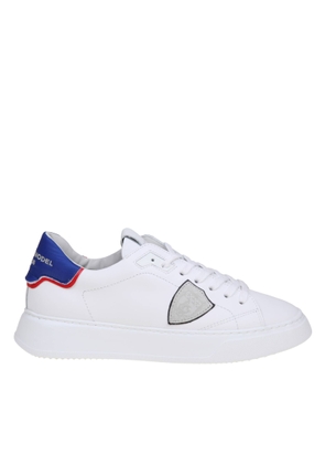 Philippe Model Temple Low Sneakers In White And Blue Leather