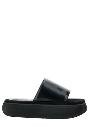 Osoi Black Padded Slides With Chunky Sole In Leather Woman