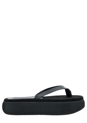 Osoi Boat Black Flip Flops With Chunky Sole In Leather Woman