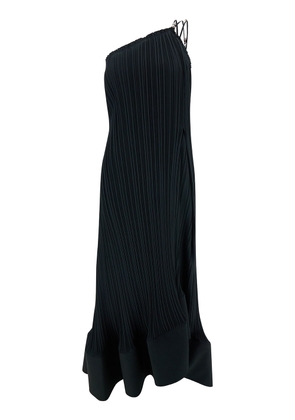 Lanvin Maxi Black One-Shoulder Pleated Dress With Beads In Crêpe De Chine Woman