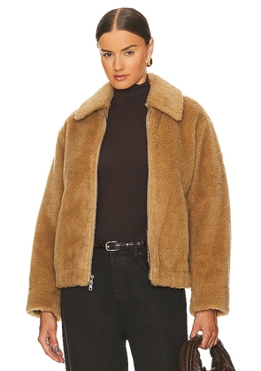 Vince Faux Shearling Bomber Jacket in Tan. Size XL, XS.