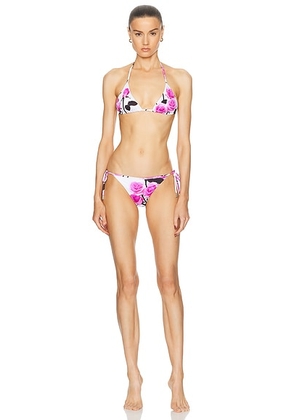 David Koma Flower Printed Bikini Set in White & Pink - White. Size L (also in M, S, XL, XS).
