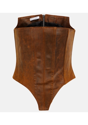 LaQuan Smith Distressed leather bustier