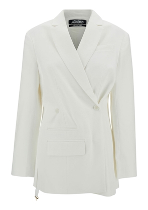 Jacquemus La Veste Tibau White Asymmetric Double-Breasted Jacket In Viscose Woman